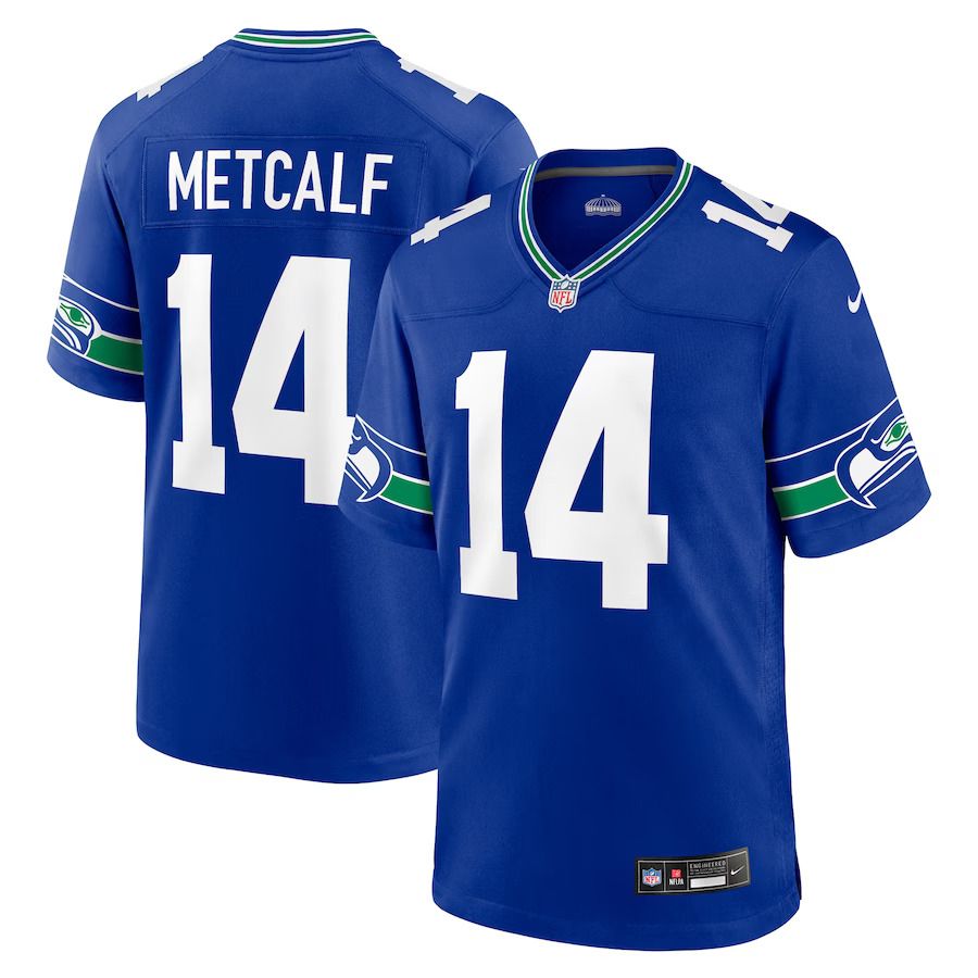 Men Seattle Seahawks 14 DK Metcalf Nike Royal Throwback Player Game NFL Jersey